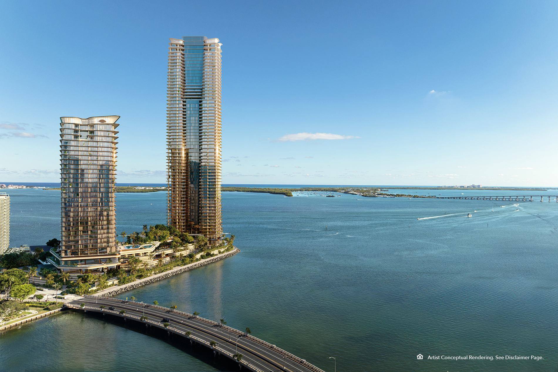 North and South towers at The Residences at Mandarin Oriental, Miami on Brickell Key