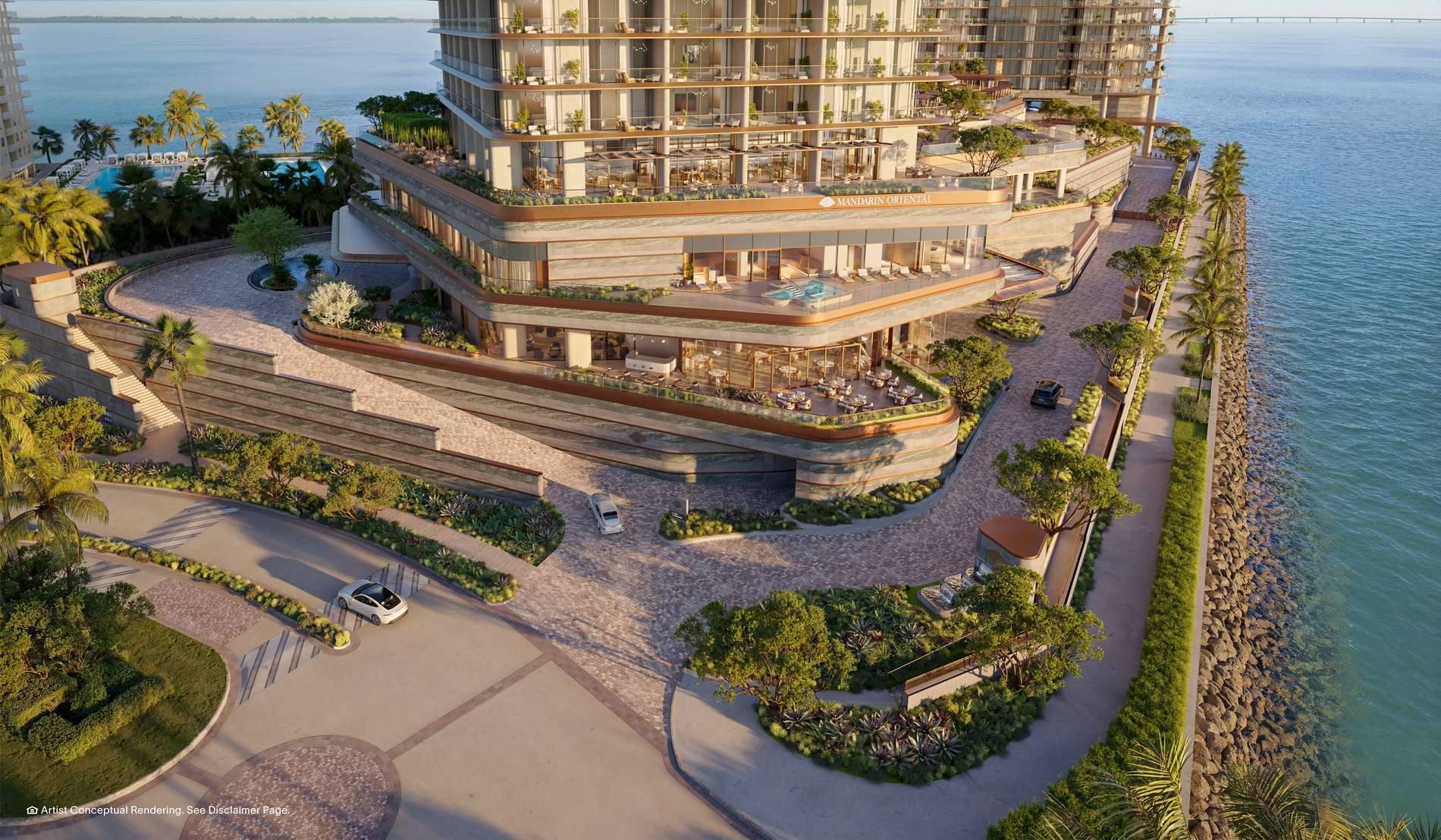 Aerial of North Tower arrival on Brickell Key