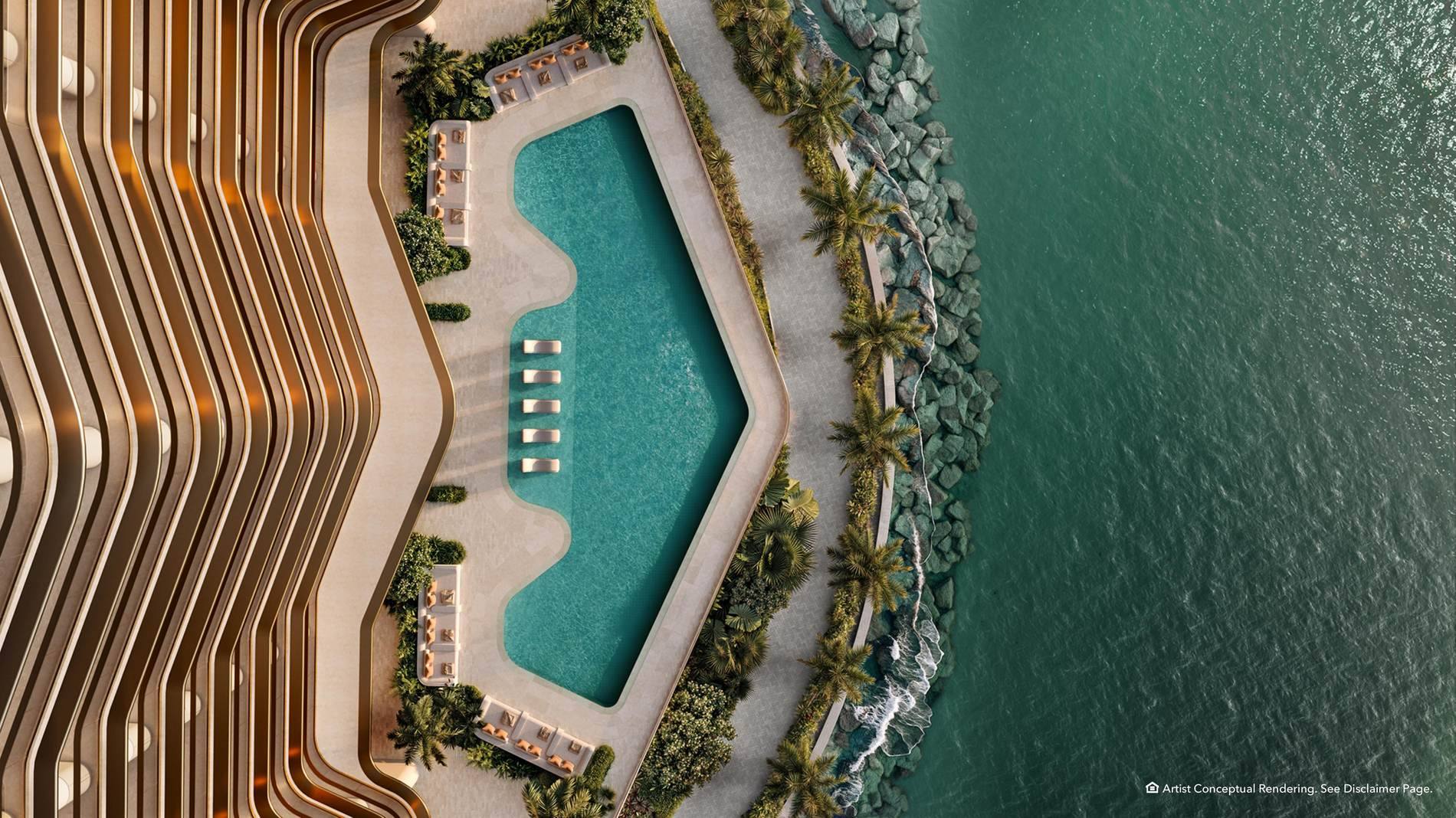 Aerial of the South Tower ocean pool on Brickell Key